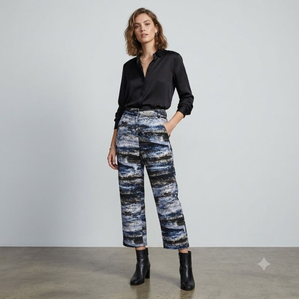 ASOS Blue Neoprene Cropped Pants Flat Front Pockets High Rise Size 6